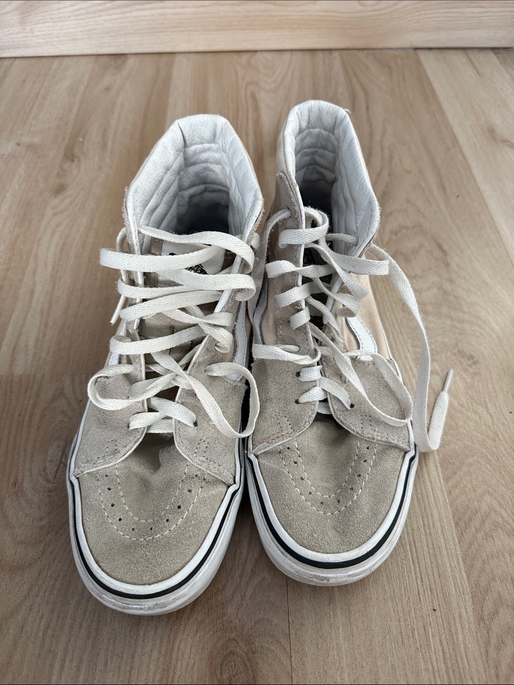 Vans Beige and White High-Top Suede Canvas Sneakers - Picture 2 of 5